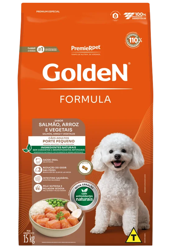 Ração Seca Golden Fórmula para Cães Adultos de Raça Pequena Salmão e Arroz 10kg