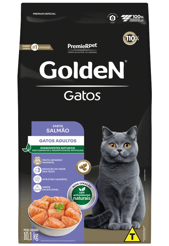 Raçao Golden Gatos Adultos Salmão 10 kg