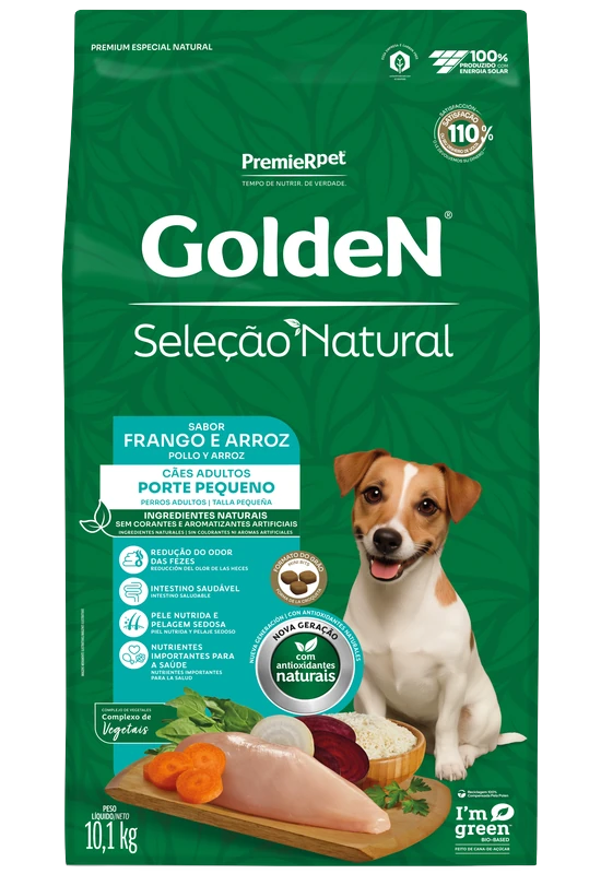 Raçao Golden Seleção Natural Cães Adultos Porte Pequeno Frango & Arroz 10,1kg