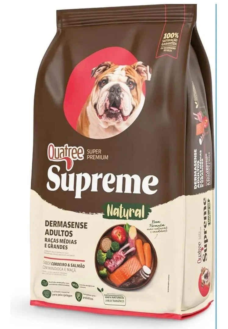 Ração Seca Quatree Supreme Dermato para Cães Adultos Sabor Cordeiro/Salmão 15kg