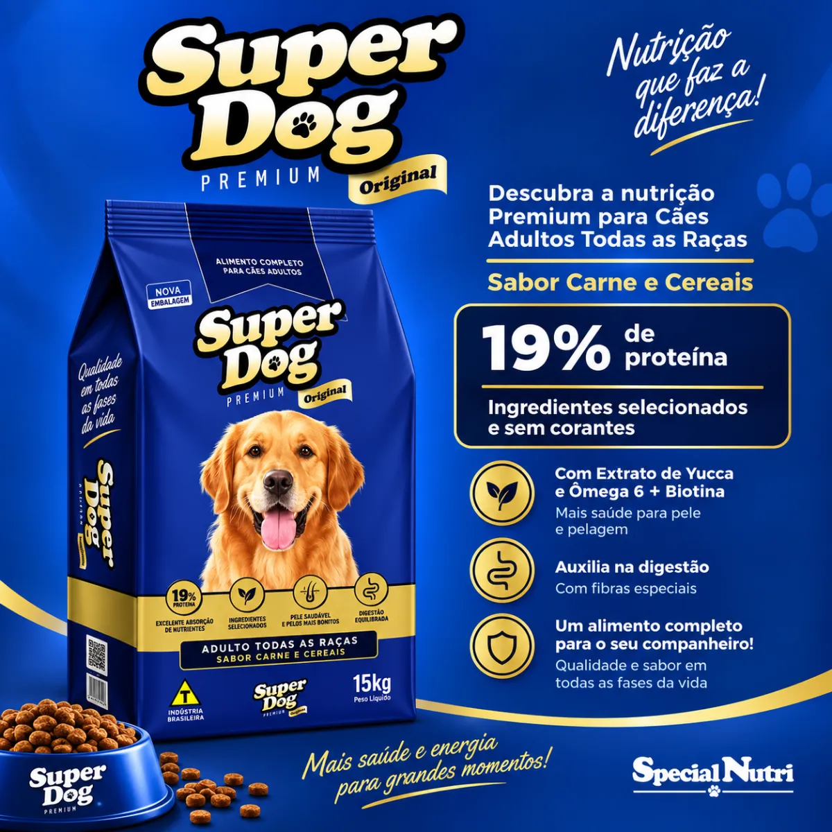 Ração Super Dog Cães Adultos Sabor Carne E Cereais 15kg