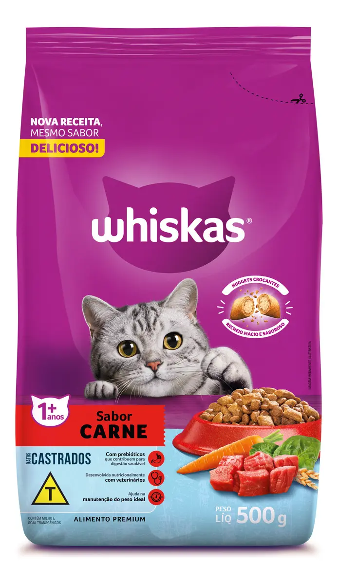 Ração Whiskas Premium Sabor Carne para Gatos Adultos Castrados 10kg