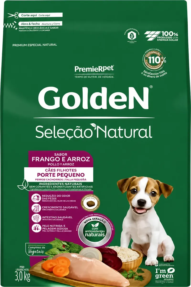 Ração Golden Seleção Natural Cães Filhote Pequeno Frango 10kg