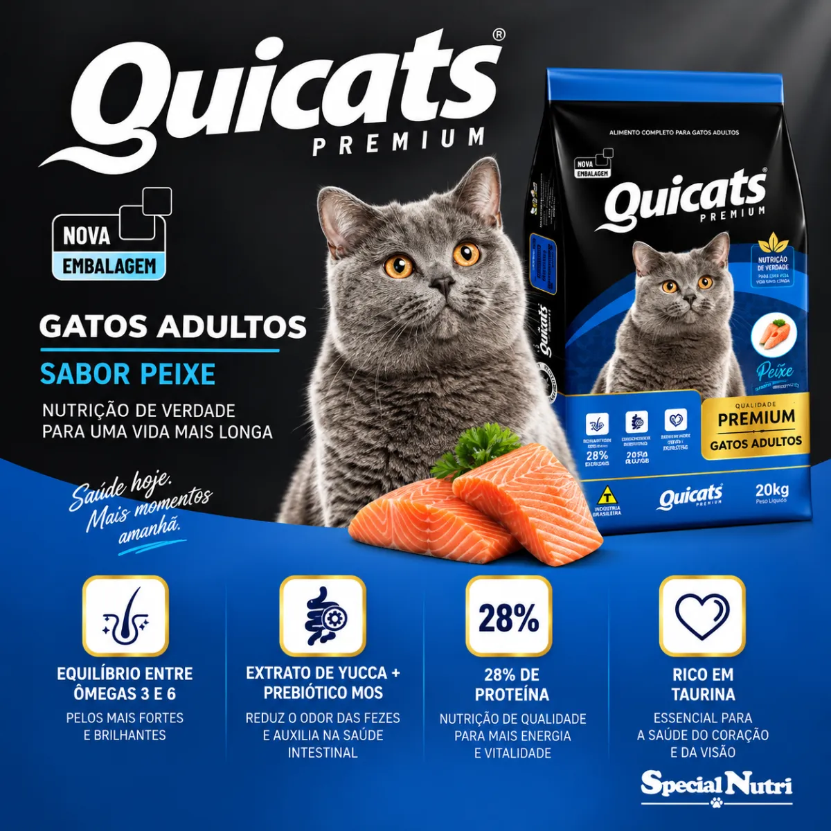 Ração Quicats Premium Para Gatos Adultos de Peixe 20kg