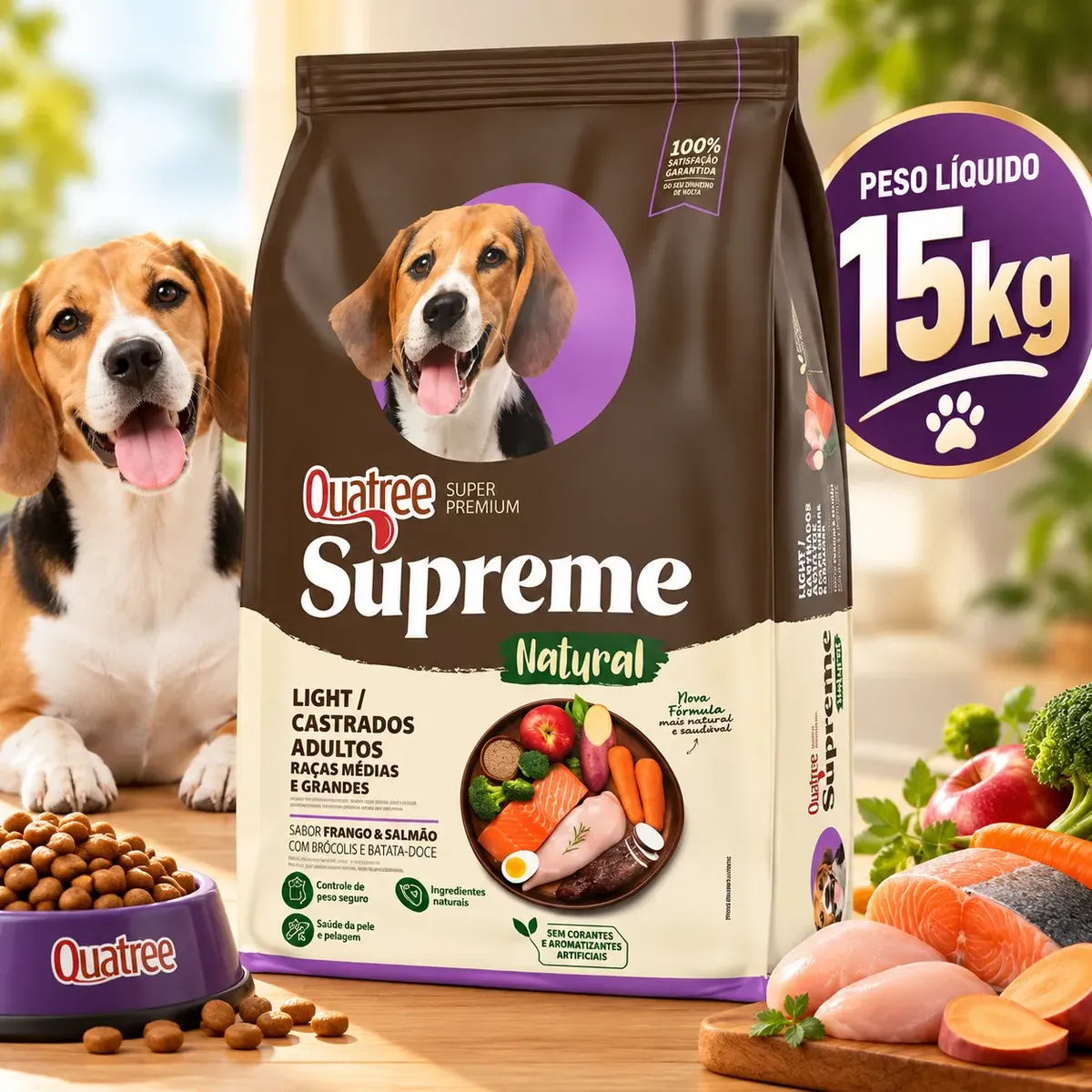 Quatree Supreme Natural Cães Adultos Light Castrado 15kg