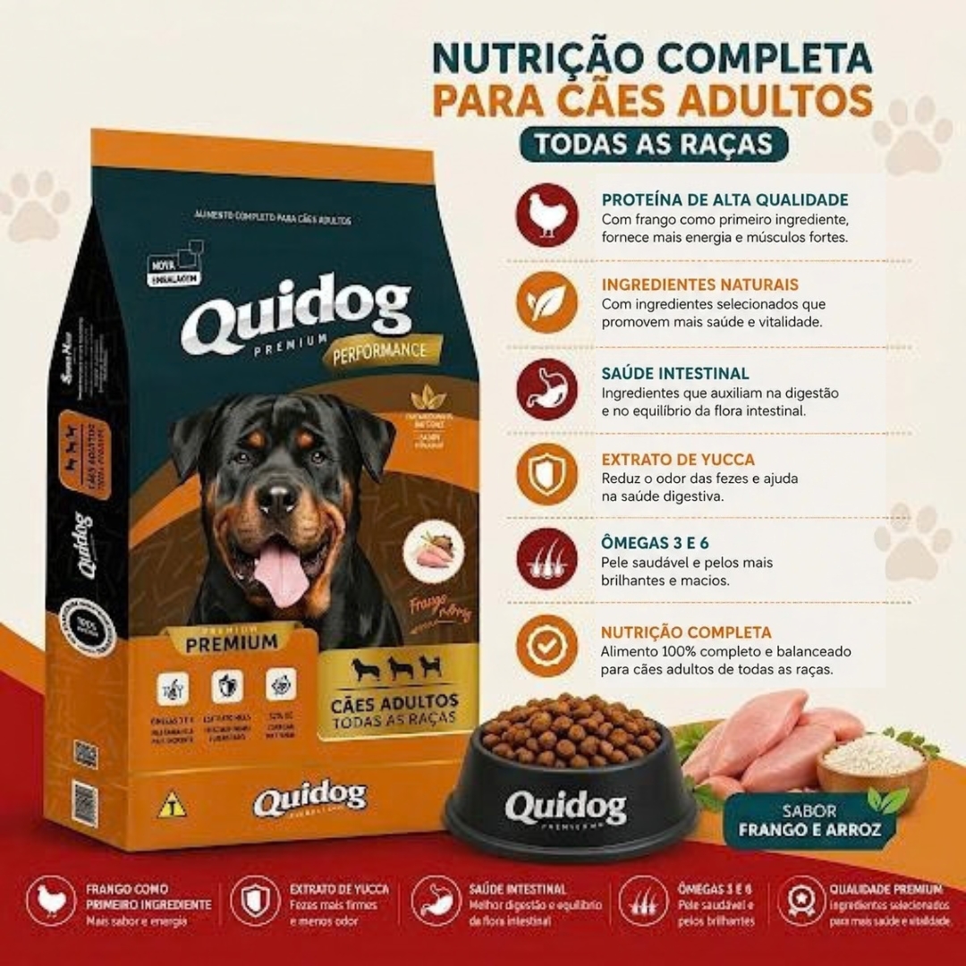 Ração Premium Quidog Performance Cães Adultos Frango E Arroz 15 kg