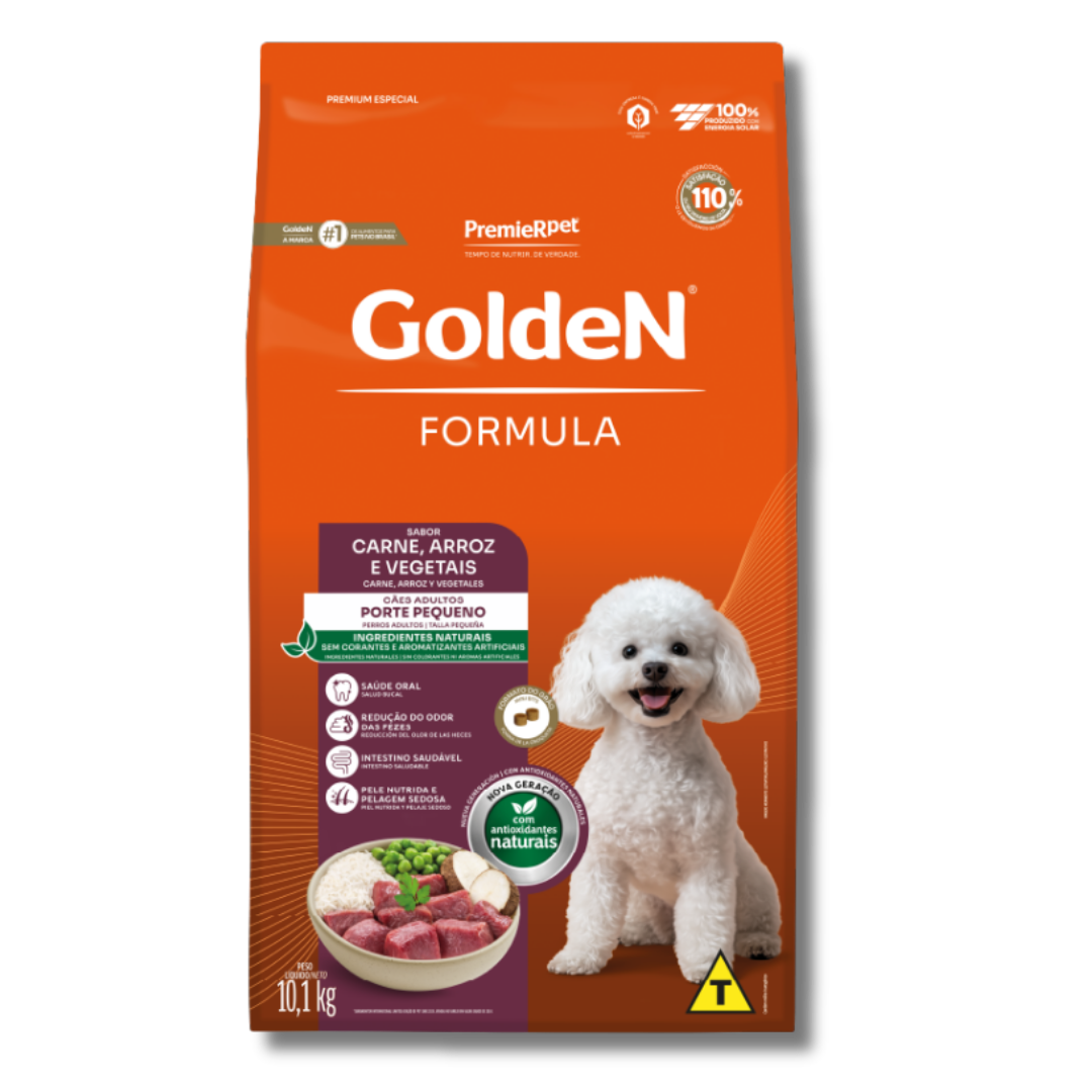Ração Golden Fórmula Mini Bits para Cães Adultos de Pequeno Porte Sabor Carne e Arroz 15kg
