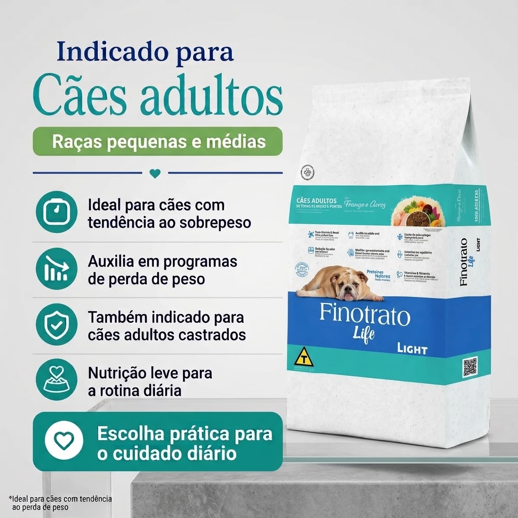 Ração Finotrato Life Light Adulto Raça Pequena E Media 15kg